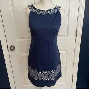 Lilly Pulitzer Navy Blue White Embroidered Seashell Dress